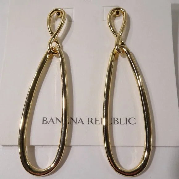 Banana Republic Metallic Gold Infinity Hoop Earrings NWT 45 - Picture 1 of 3